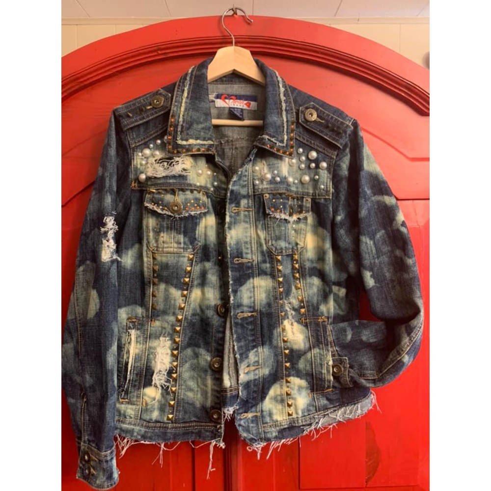 Studded Bleach-Wash Denim Jacket - Women's Jean Jacket